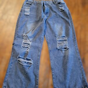 Wide Leg High Rise Distressed Denim Jeans Women's Size 2XL
